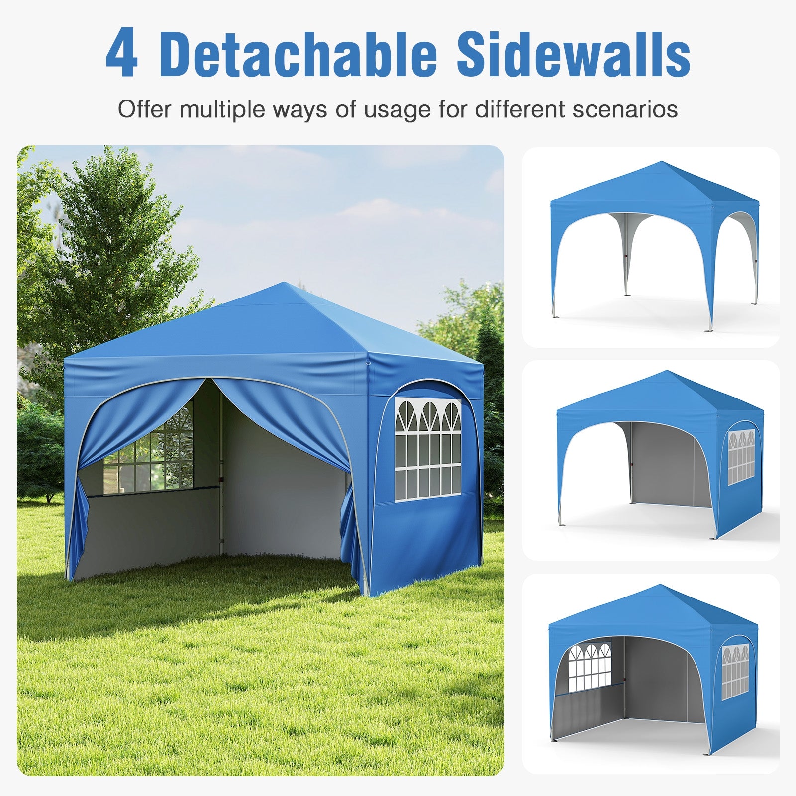 10 X 10 FT Pop up Canopy Tent with 4 Removable Sidewall, Blue Canopies at Gallery Canada