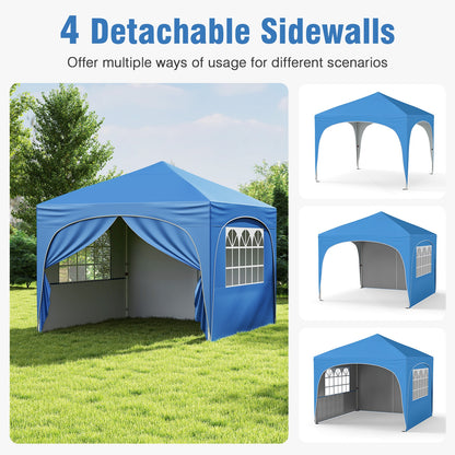 10 X 10 FT Pop up Canopy Tent with 4 Removable Sidewall, Blue Canopies at Gallery Canada