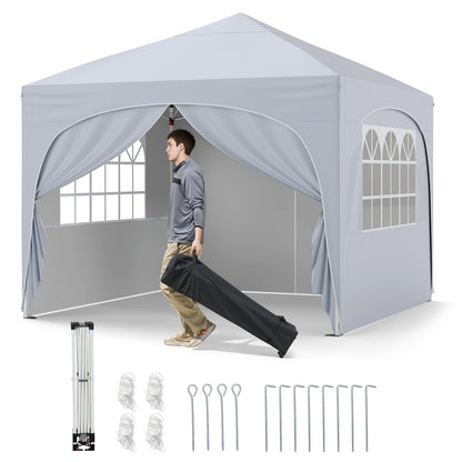 10 X 10 FT Pop up Canopy Tent with 4 Removable Sidewall, White Canopies White at Gallery Canada