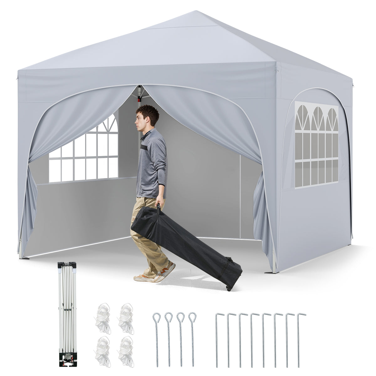 10 X 10 FT Pop Up Canopy Tent, 4 Removable Sidewalls, White Canopies at Gallery Canada
