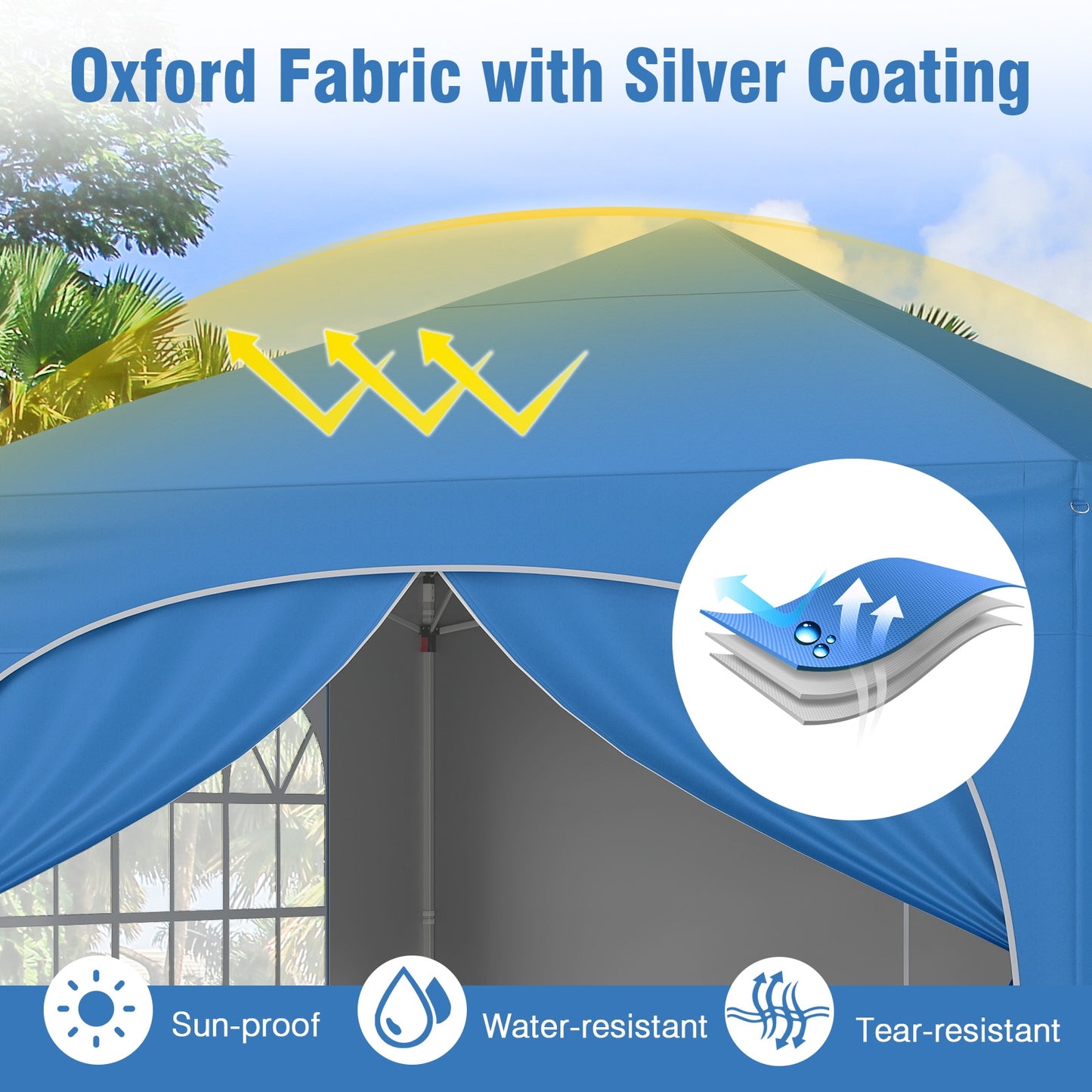 10 X 10 FT Pop up Canopy Tent with 4 Removable Sidewall, Blue Canopies at Gallery Canada