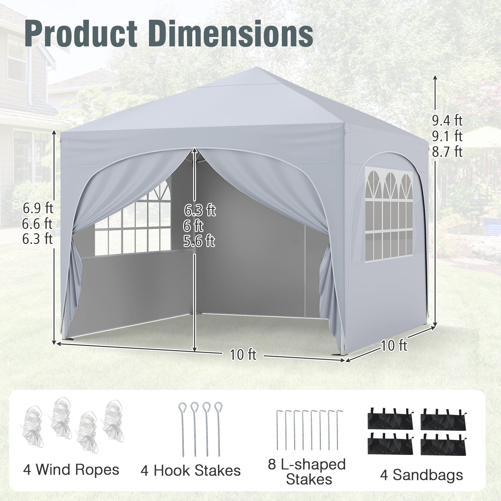 10 X 10 FT Pop up Canopy Tent with 4 Removable Sidewall, White Canopies at Gallery Canada