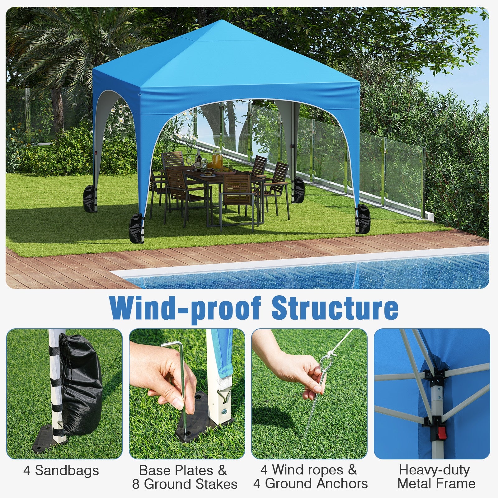 10 X 10 FT Pop up Canopy Tent with 4 Removable Sidewall, Blue Canopies at Gallery Canada