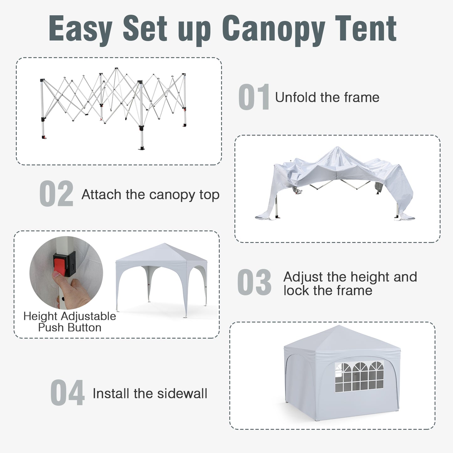 10 X 10 FT Pop up Canopy Tent with 4 Removable Sidewall, White Canopies at Gallery Canada