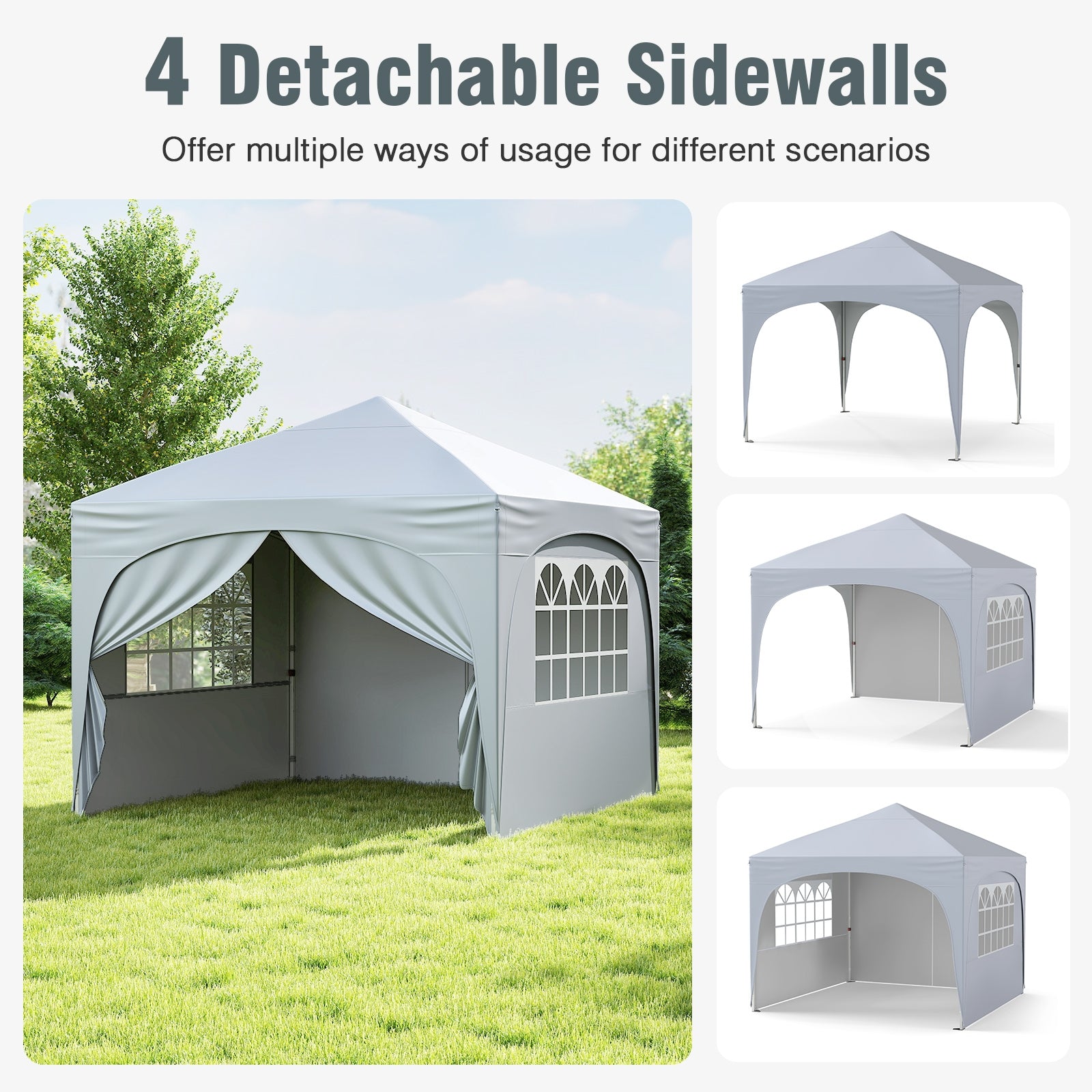 10 X 10 FT Pop up Canopy Tent with 4 Removable Sidewall, White Canopies at Gallery Canada