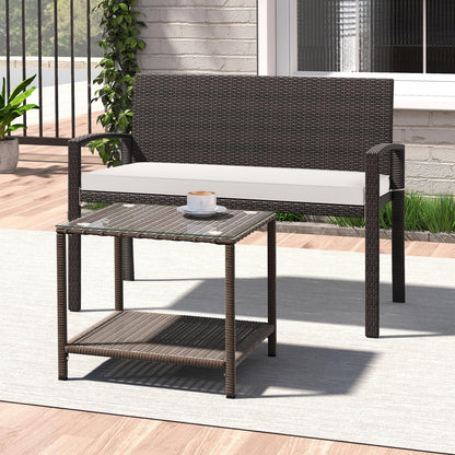 Wicker 2-Seat Bench with Soft Seat Cushion and Metal Frame, White Outdoor Benches at Gallery Canada