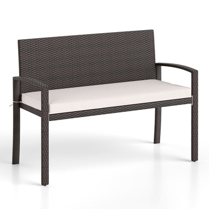 Wicker 2-Seat Bench with Soft Seat Cushion and Metal Frame, White Outdoor Benches at Gallery Canada