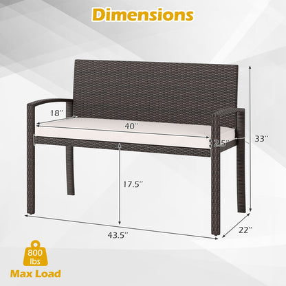 Wicker 2-Seat Bench with Soft Seat Cushion and Metal Frame, White Outdoor Benches at Gallery Canada
