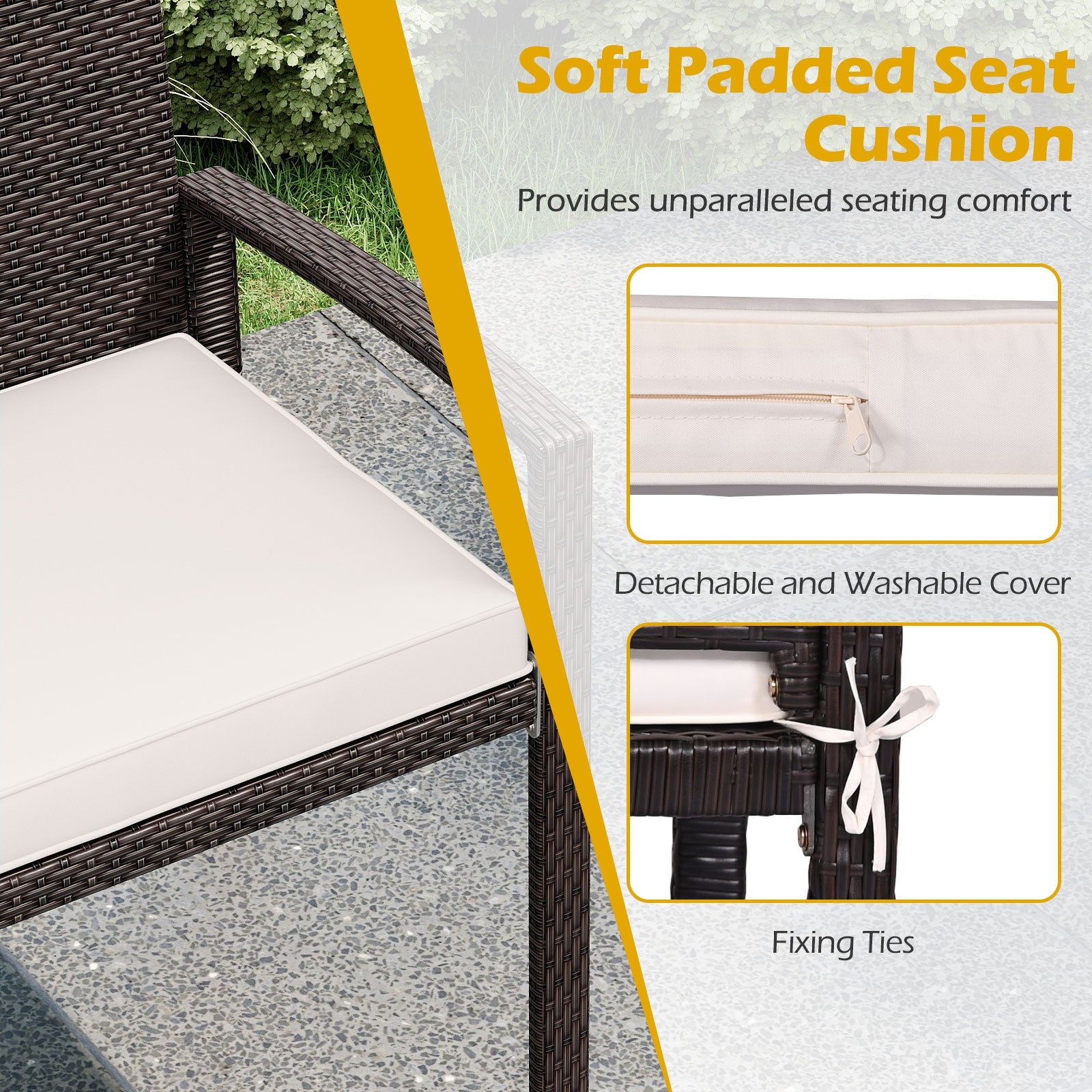 Wicker 2-Seat Bench with Soft Seat Cushion and Metal Frame, White Outdoor Benches at Gallery Canada