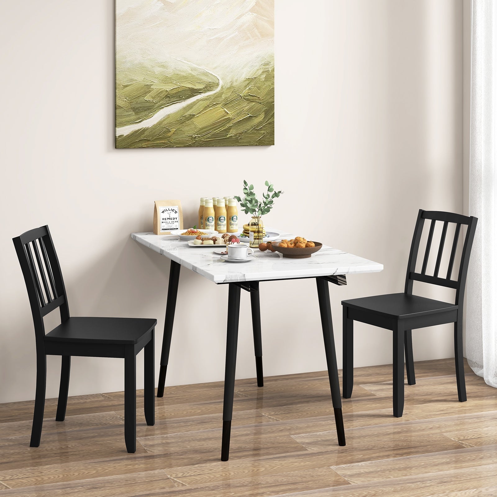 Wood Dining Chair Set of 2 with Rubber Wood Legs, Black Dining Chairs at Gallery Canada