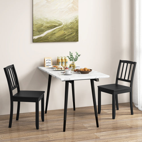 Wood Dining Chair Set of 2 with Rubber Wood Legs, Black