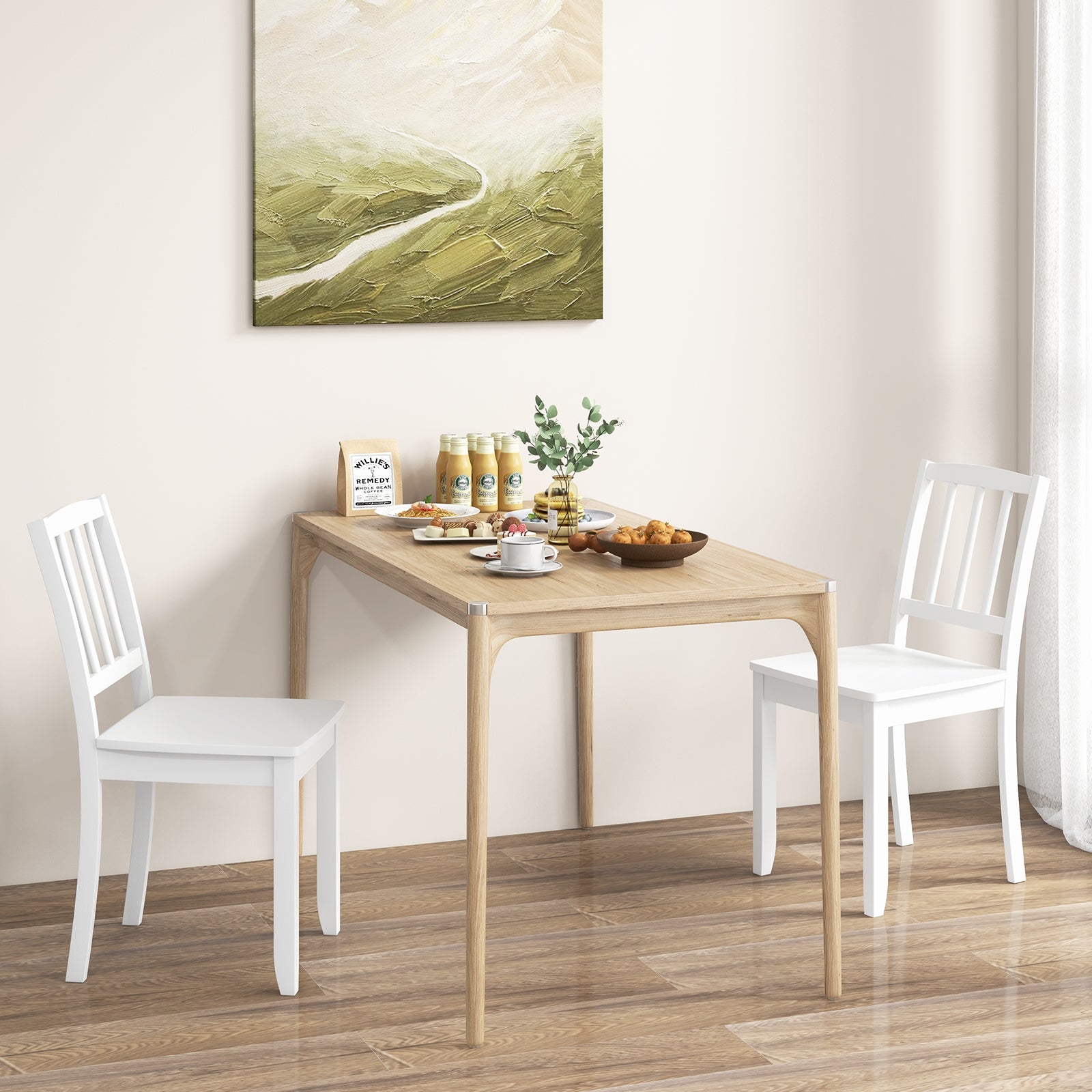 Wood Dining Chair Set of 2 with Rubber Wood Legs, White Dining Chairs at Gallery Canada