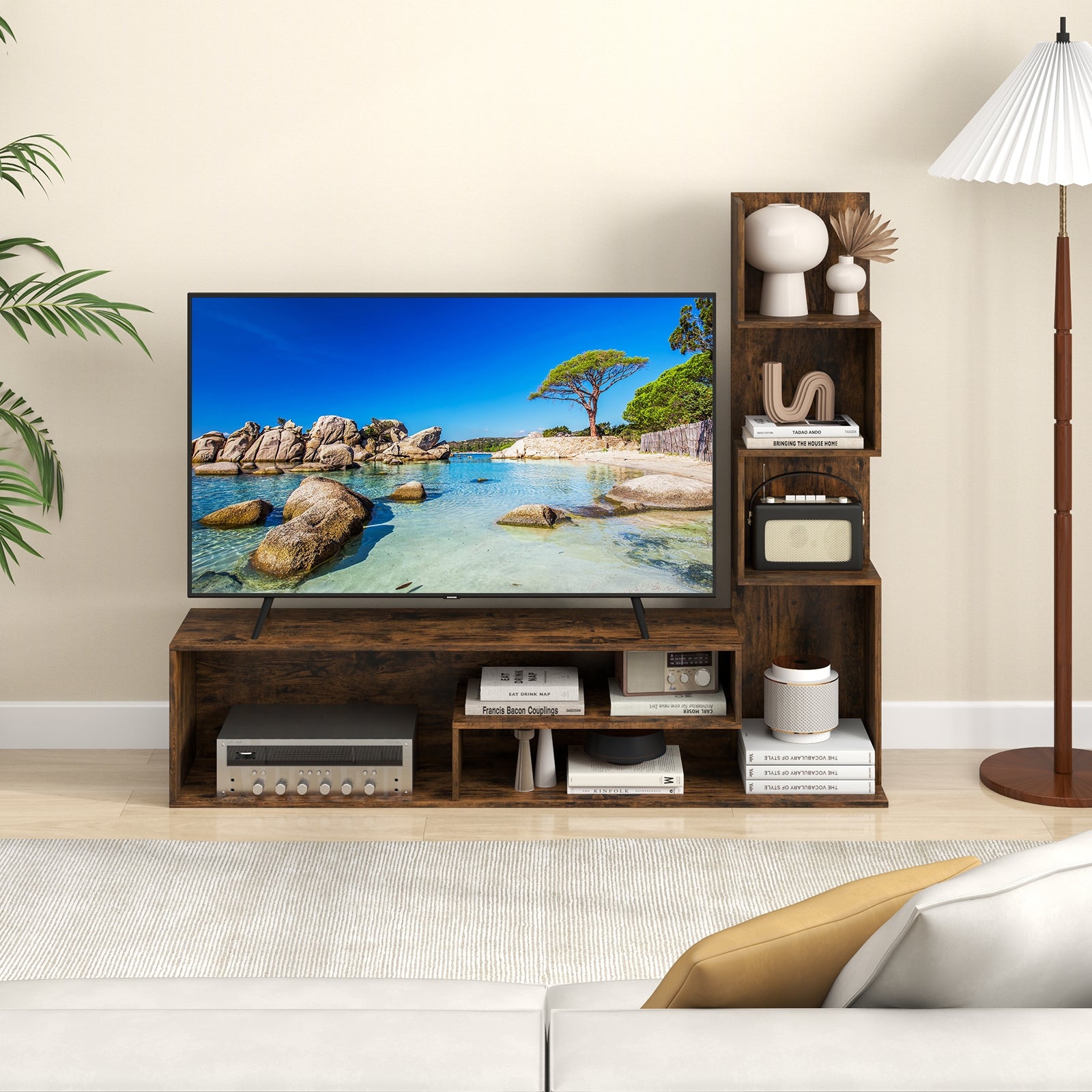 Cube TV Stand for TVs up to 50 Inch Media Console Table with Storage Shelves, Rustic Brown Entertainment Centers & TV Stands at Gallery Canada