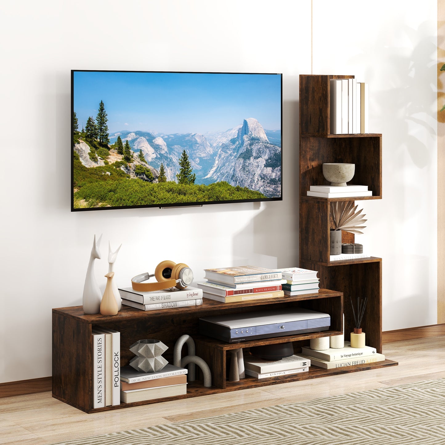 Cube TV Stand for TVs up to 50 Inch Media Console Table with Storage Shelves, Rustic Brown Entertainment Centers & TV Stands at Gallery Canada