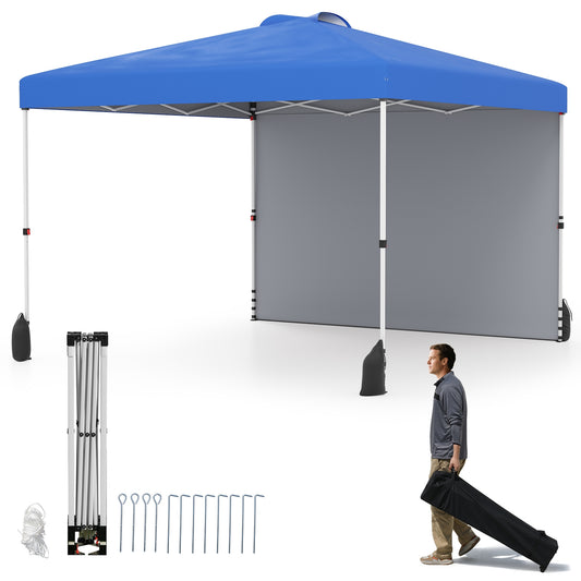 10 X 10 FT Pop Up Canopy Tent, With Sidewall And Wheeled Bag, Blue