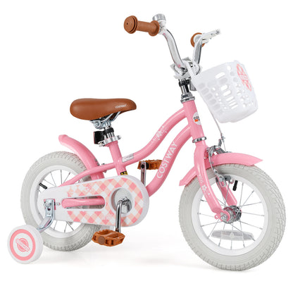 12 Inch Kids Bike With Training Wheels, Basket, 3-4 Years Old, Peach