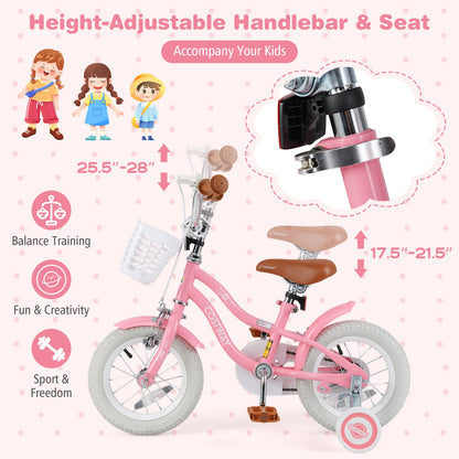 12 Inch Kids Bike with Training Wheels and Basket for Boys Girls 3-4 Years Old, Peach Kids Bike at Gallery Canada