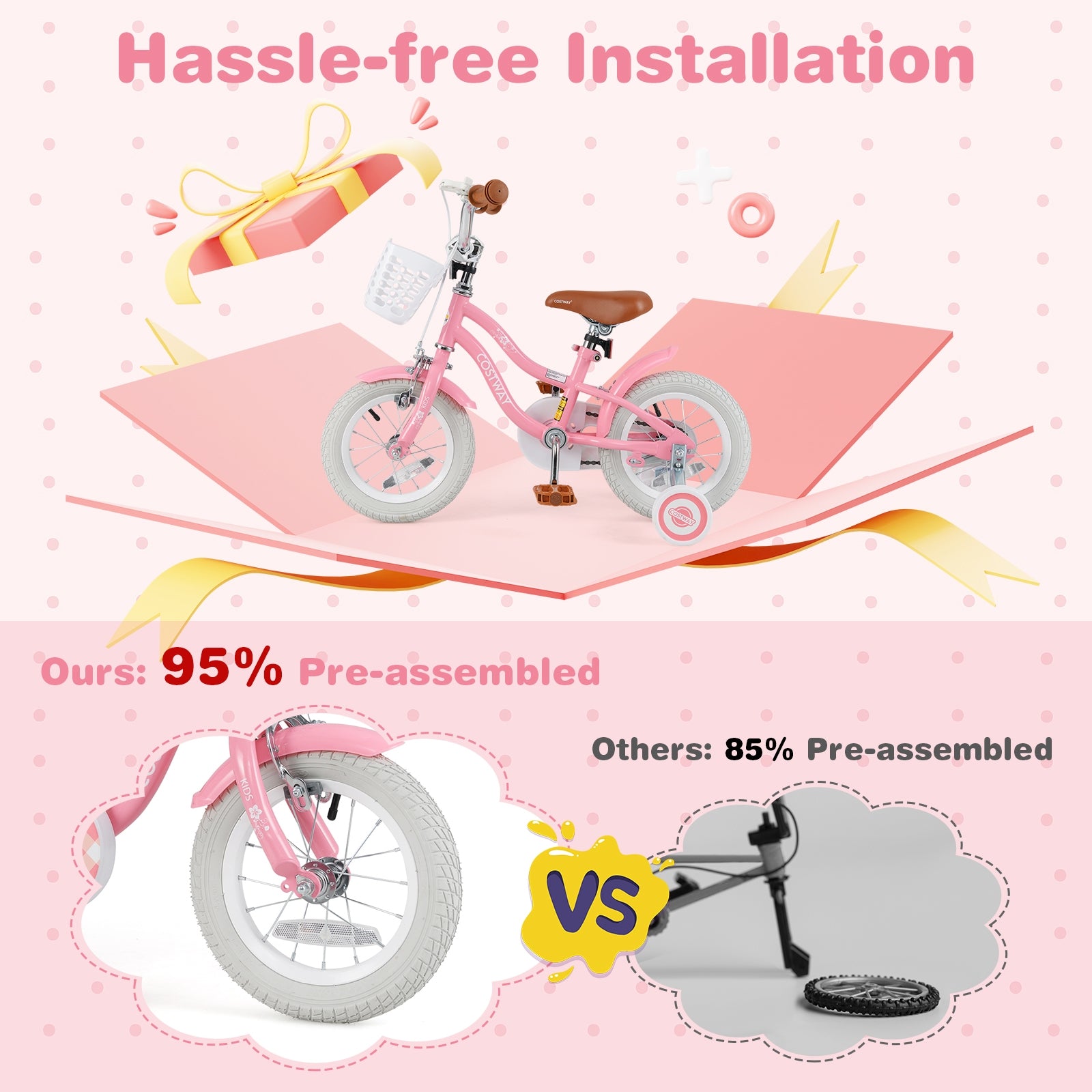 12 Inch Kids Bike with Training Wheels and Basket for Boys Girls 3-4 Years Old, Peach Kids Bike at Gallery Canada