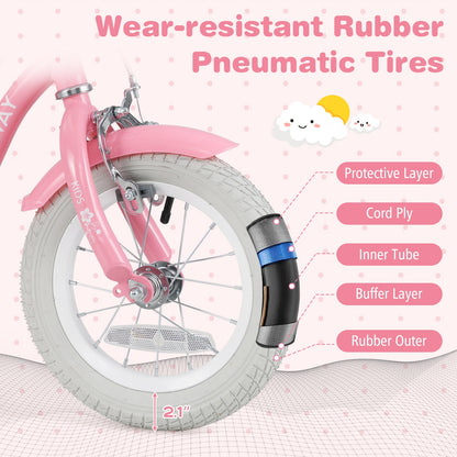 12 Inch Kids Bike with Training Wheels and Basket for Boys Girls 3-4 Years Old, Peach Kids Bike at Gallery Canada