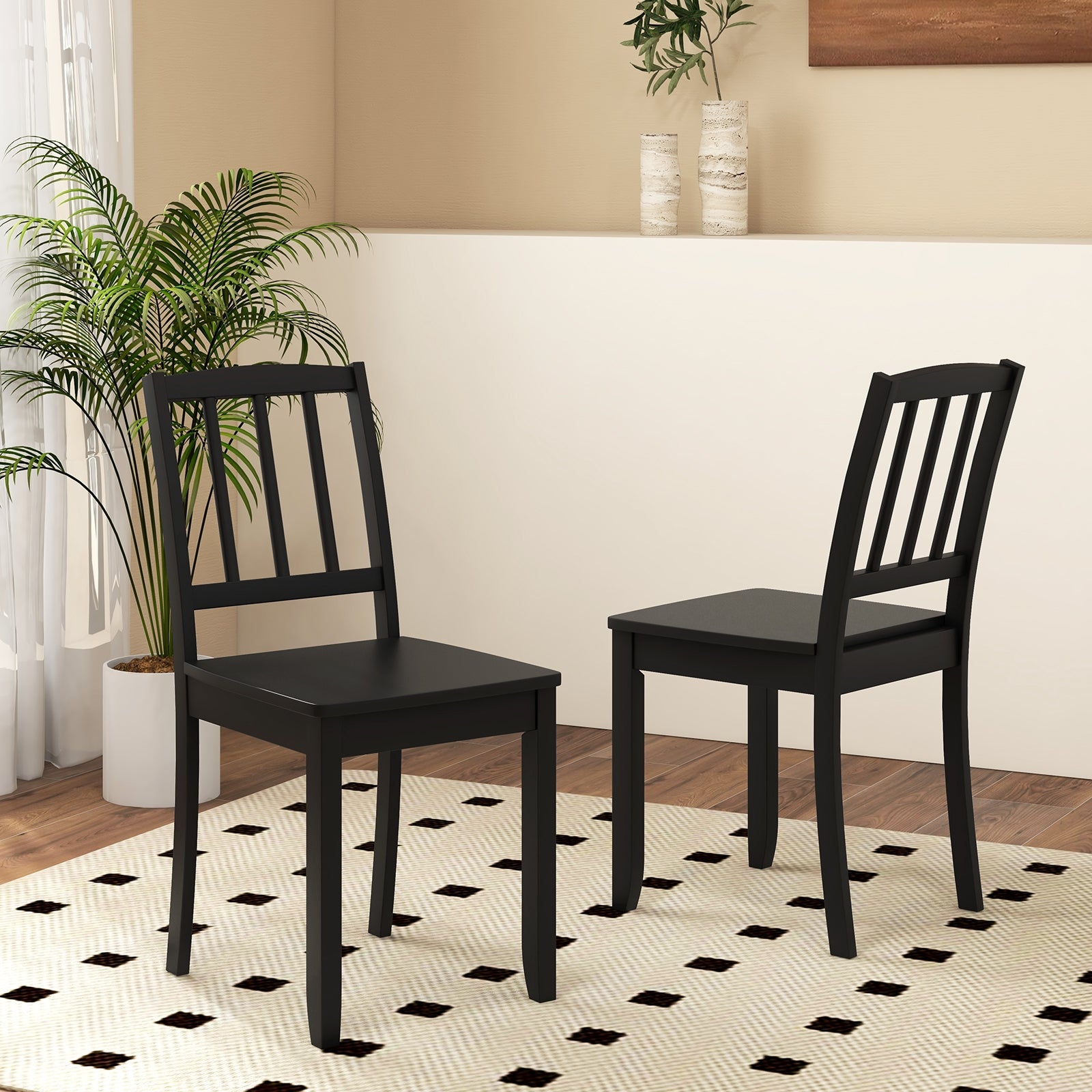 Wood Dining Chair Set of 2 with Rubber Wood Legs, Black Dining Chairs at Gallery Canada