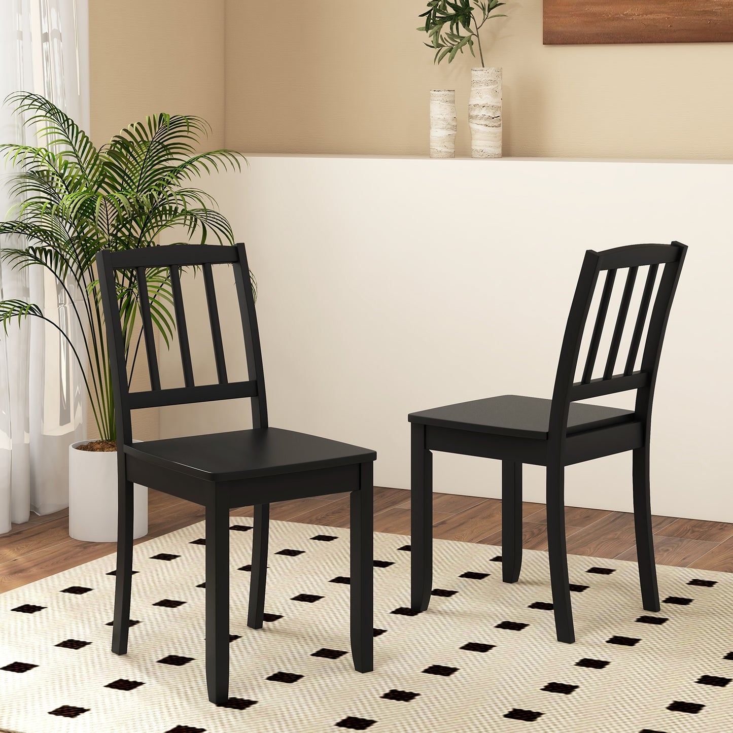 Wood Dining Chair Set of 2 with Rubber Wood Legs, Black Dining Chairs at Gallery Canada
