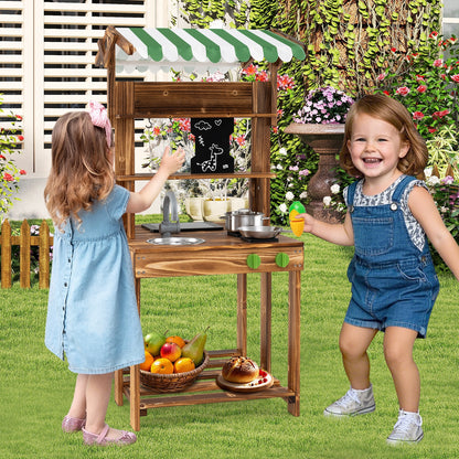 Double-Sided Mud Kitchen with Canopy and Chalkboard for 3+ Years Old, Natural Play Kitchen Sets at Gallery Canada