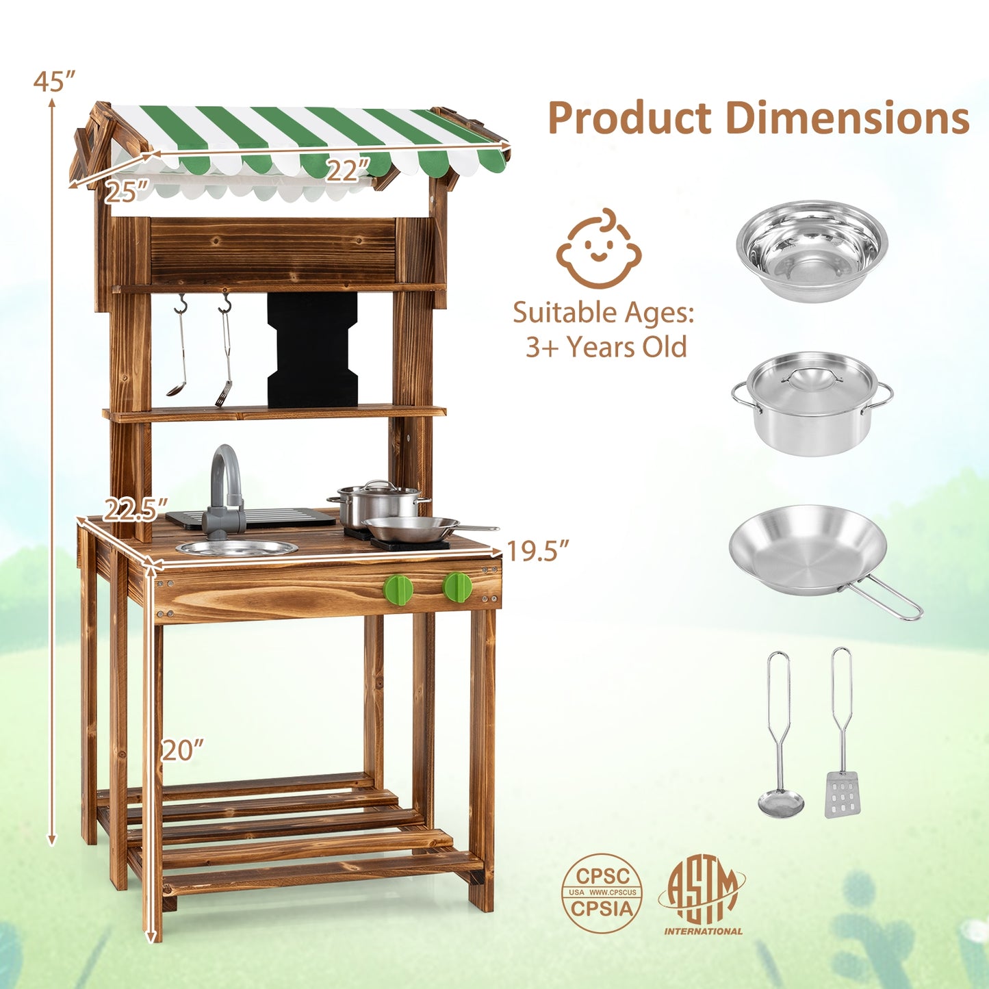 Double-Sided Mud Kitchen with Canopy and Chalkboard for 3+ Years Old, Natural Play Kitchen Sets at Gallery Canada