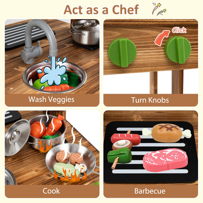 Double-Sided Mud Kitchen with Canopy and Chalkboard for 3+ Years Old, Natural Play Kitchen Sets at Gallery Canada