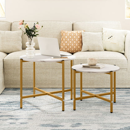 Round Coffee Table Set of 2 with Heavy-Duty Metal Frame, White Coffee Tables at Gallery Canada