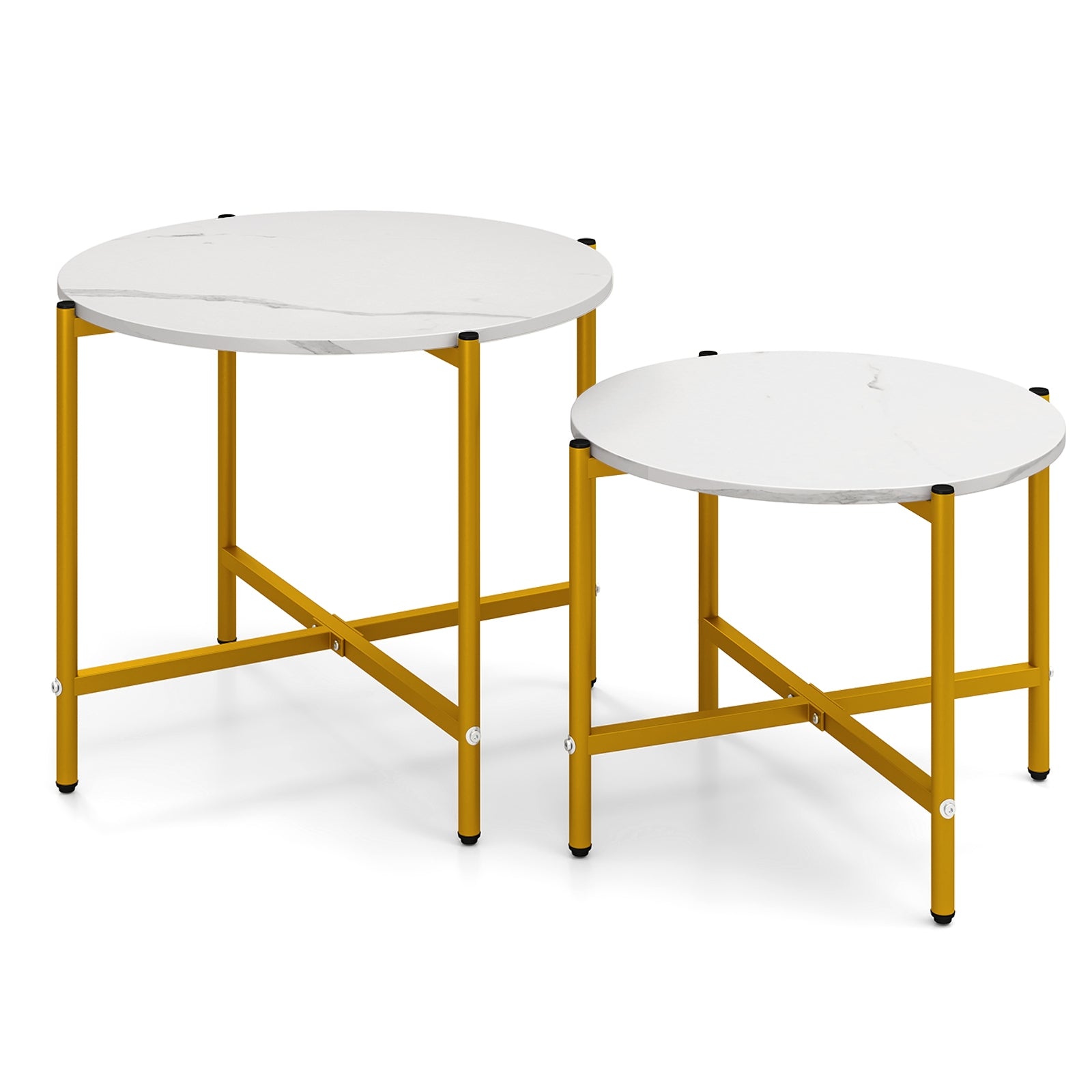Round Coffee Table Set of 2 with Heavy-Duty Metal Frame, White Coffee Tables White at Gallery Canada