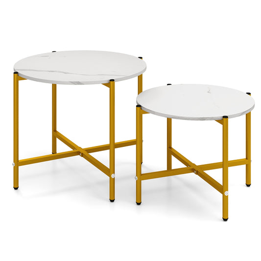 Round Coffee Table Set of 2 with Heavy-Duty Metal Frame, White Coffee Tables White at Gallery Canada