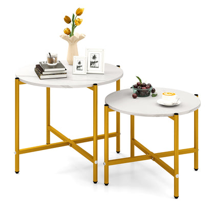 Round Coffee Table Set of 2 with Heavy-Duty Metal Frame, White Coffee Tables at Gallery Canada