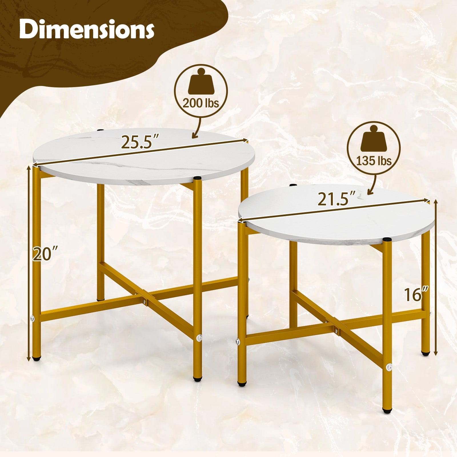 Round Coffee Table Set of 2 with Heavy-Duty Metal Frame, White Coffee Tables at Gallery Canada