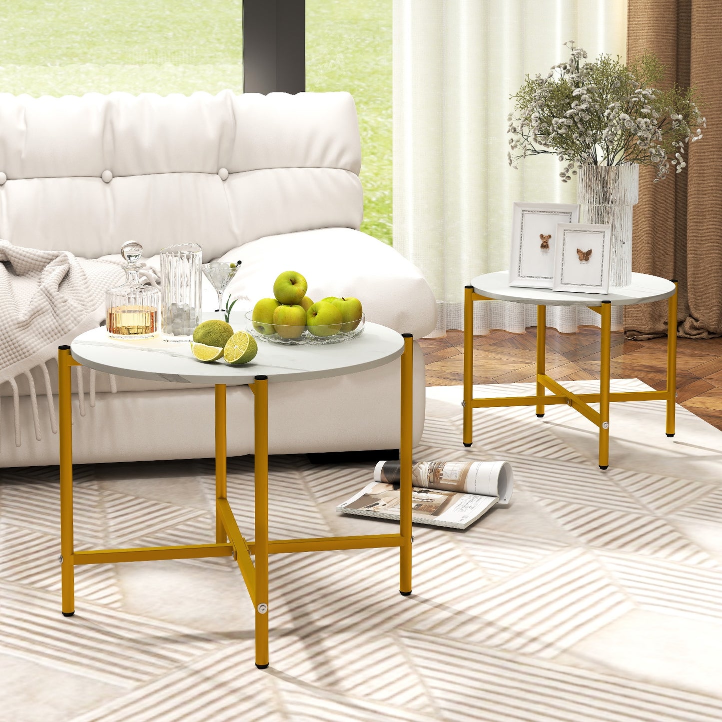 Round Coffee Table Set of 2 with Heavy-Duty Metal Frame, White Coffee Tables at Gallery Canada