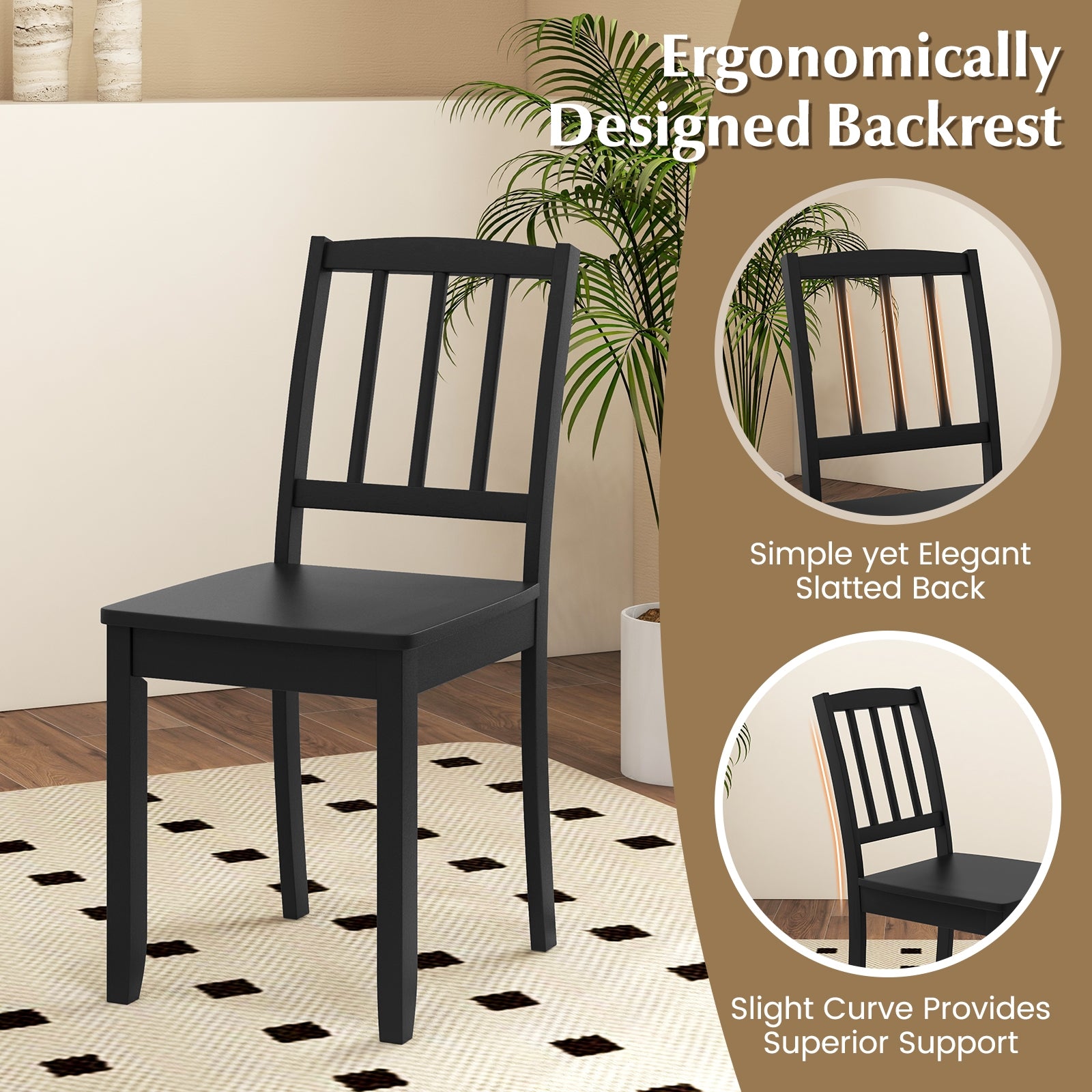 Wood Dining Chair Set of 2 with Rubber Wood Legs, Black Dining Chairs at Gallery Canada