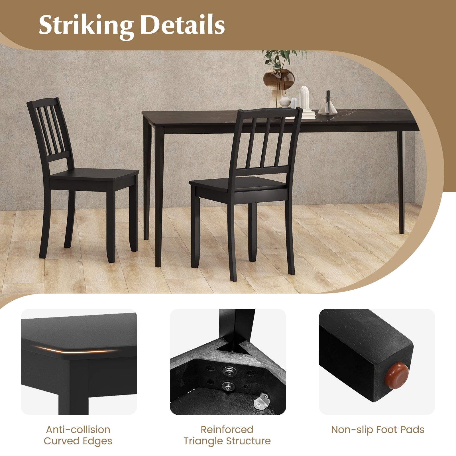 Wood Dining Chair Set of 2 with Rubber Wood Legs, Black Dining Chairs at Gallery Canada