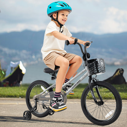 18 Inch Kids Bike Adjustable with Transparent Chain Cover for 4-8 Years Old, Silver Kids Bike at Gallery Canada