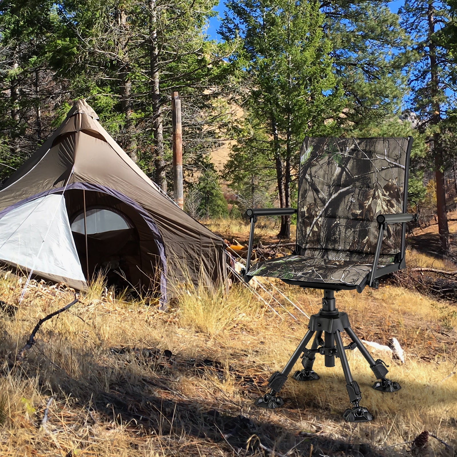 Folding Swivel Patio Chair with 4 Adjustable Leg, Camouflage Camping Furniture at Gallery Canada