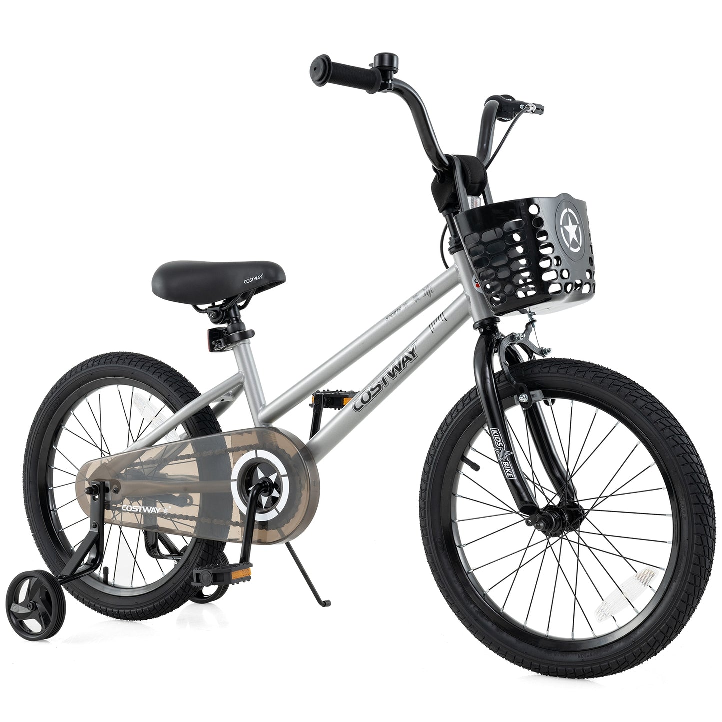 18 Inch Kids Bike, Adjustable, Transparent Chain Cover, 4-8 Years, Silver Kids Bike Silver at Gallery Canada