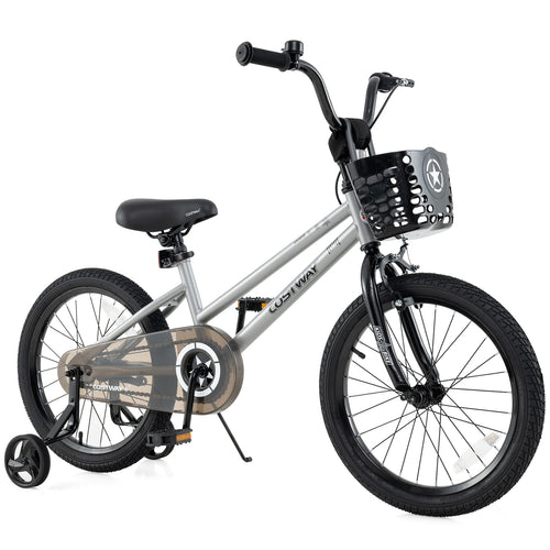 18 Inch Kids Bike, Adjustable, Transparent Chain Cover, 4-8 Years, Silver
