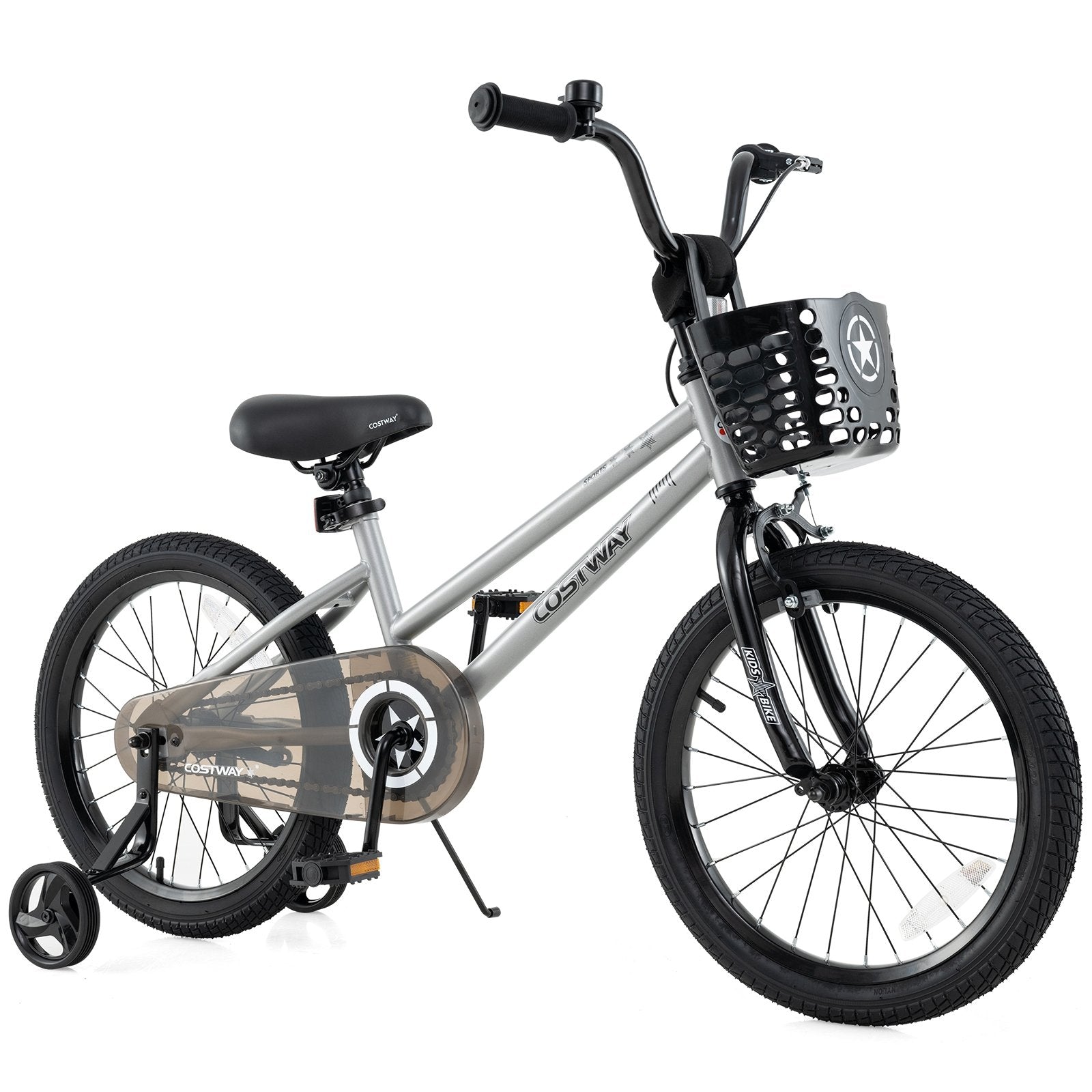 18 Inch Kids Bike Adjustable with Transparent Chain Cover for 4-8 Years Old, Silver Kids Bike at Gallery Canada