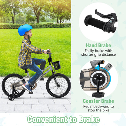 18 Inch Kids Bike Adjustable with Transparent Chain Cover for 4-8 Years Old, Silver Kids Bike at Gallery Canada