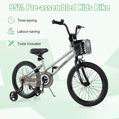 18 Inch Kids Bike Adjustable with Transparent Chain Cover for 4-8 Years Old, Silver Kids Bike at Gallery Canada