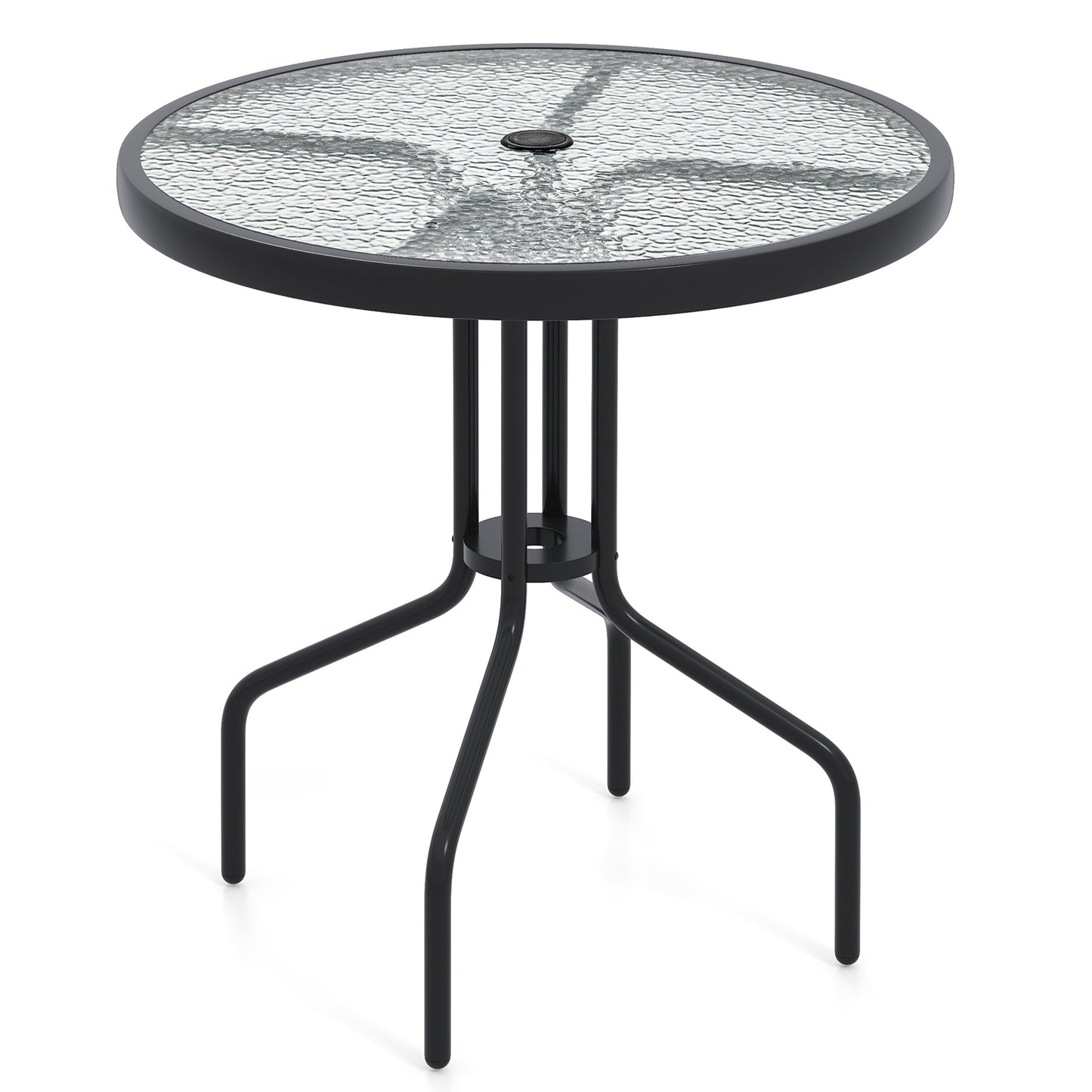27.5 Inch Round Patio Dining Table with Rippled Tempered Glass Top for Backyard Patio Dining Tables at Gallery Canada