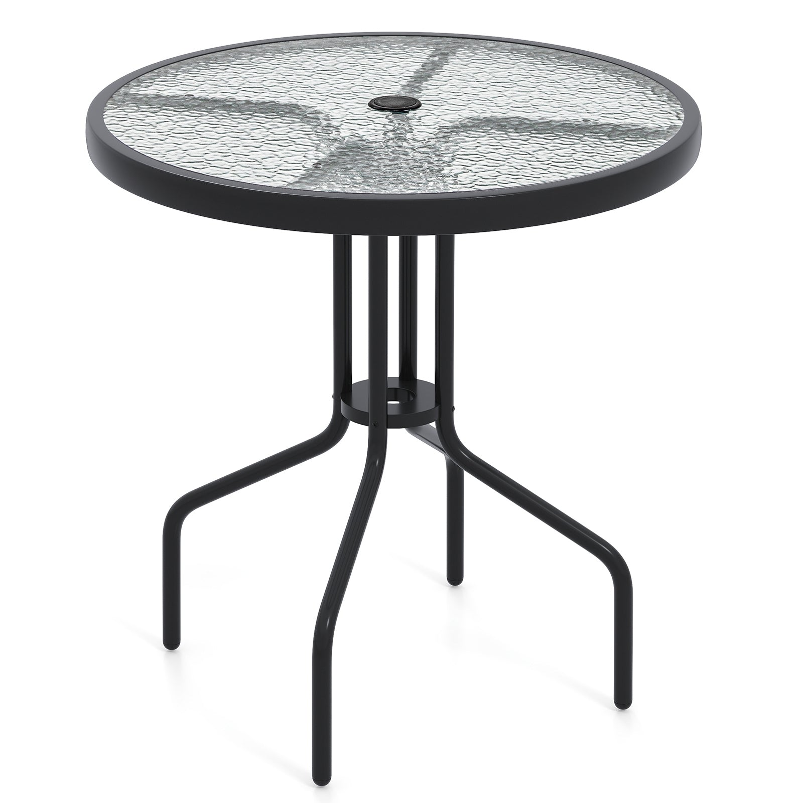 27.5 Inch Round Patio Dining Table with Rippled Tempered Glass Top for Backyard Patio Dining Tables at Gallery Canada