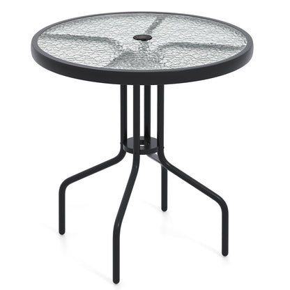 27.5 Inch Round Patio Dining Table with Rippled Tempered Glass Top for Backyard Patio Dining Tables at Gallery Canada