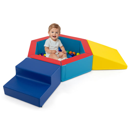 Baby Foam Climbing Blocks, 3-Piece Set With 100 Ocean Balls, Yellow