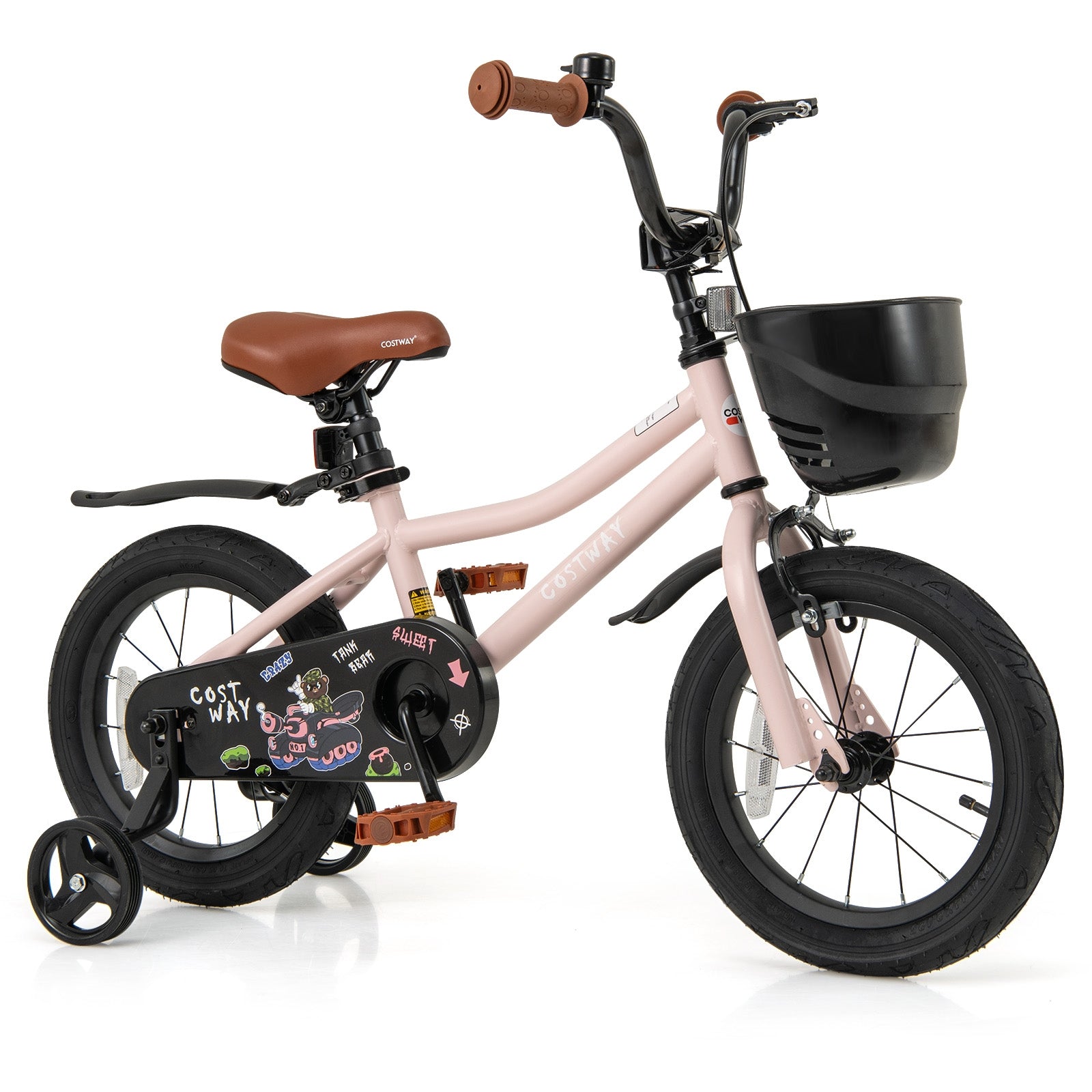 14 Inches Kids Bike with Basket and Adjustable Handlebar for 3-5 Years Old, Pink Kids Bike Pink at Gallery Canada