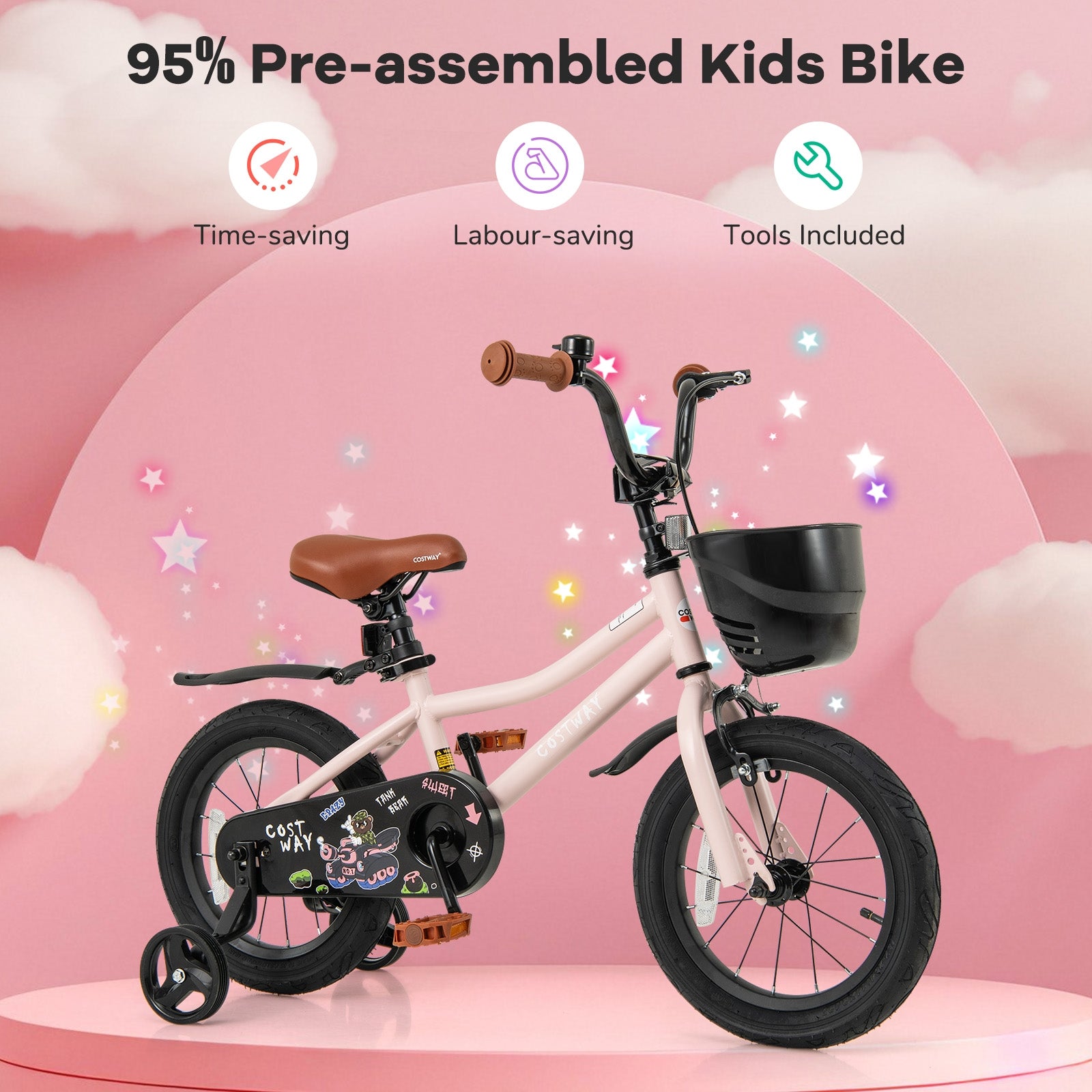 14 Inches Kids Bike with Basket and Adjustable Handlebar for 3-5 Years Old, Pink Kids Bike at Gallery Canada