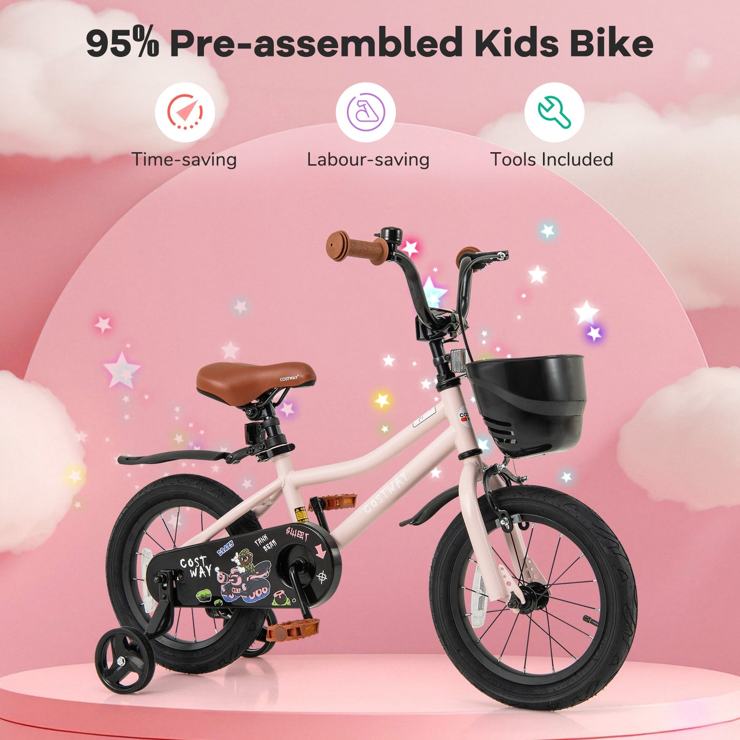 14 Inches Kids Bike with Basket and Adjustable Handlebar for 3-5 Years Old, Pink Kids Bike at Gallery Canada